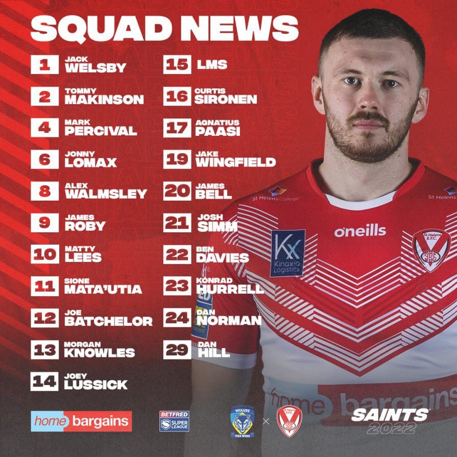 One change to squad ahead of Warrington clash St.Helens R.F.C.