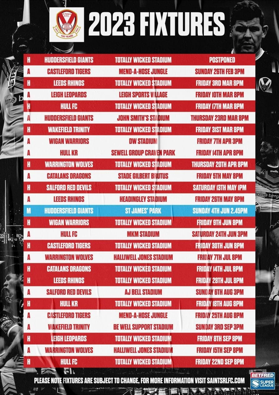 2023 Fixture Schedule is Live! St.Helens R.F.C.