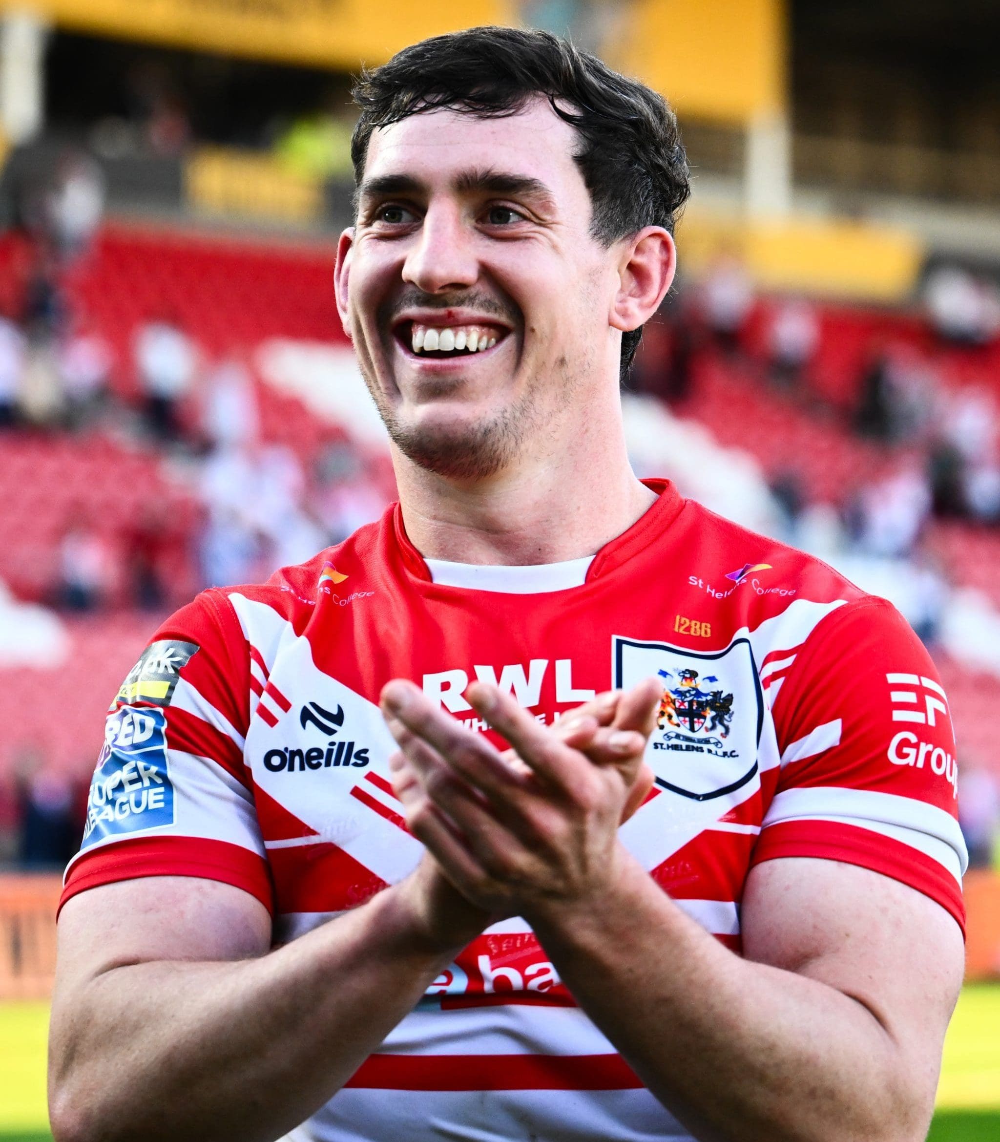 Picture by Olly Hassell/SWpix.com - 25/04/2026 - Rugby League - Betfred Super League Round 9 - St Helens v Wakefield Trinity - The Brewdog Stadium, St Helens, England - Matt Whitley of St Helens celebrates their teams victory over Wakefield